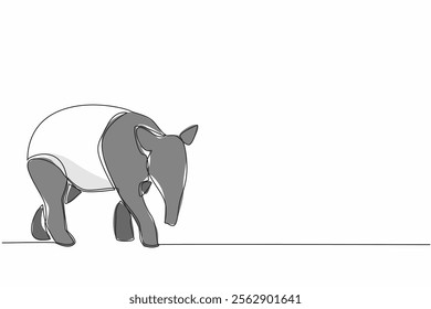 Continuous one line drawing tapir pose. One of the animals that experiences illegal hunting due to human greed. Nose. Tapirus indicius. World Tapir Day. Single line draw design vector illustration