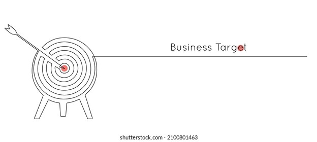 Continuous one line drawing of Target with arrow and red point in center. Success goal achieve concept in simple linear style. Editable stroke. Doodle vector illustration