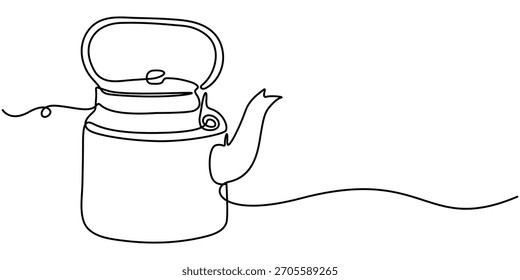 Continuous One line drawing tea kettle, illustration of tea pot, Single line art draw of Teapot minimalist. 