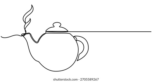 Continuous One line drawing tea kettle, illustration of tea pot, Single line art draw of Teapot minimalist. 
