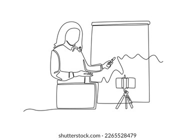 Continuous one line drawing the teacher explains the lesson with online classes. Class in action concept. Single line draw design vector graphic illustration.