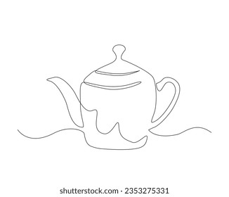 Continuous one line drawing of teapot. Kettle for brewing tea outline vector illustration. Editable stroke. 