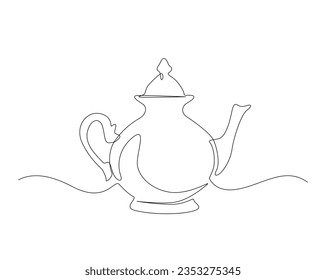 Dibujo continuo de una línea de tetera. Hervidor para la elaboración de la ilustración vectorial del contorno del té. Trazo editable. 