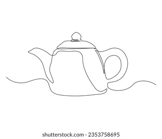 Continuous one line drawing of teapot sand tea cup. A cup of tea with the teapot outline vector illustration. Editable stroke. 