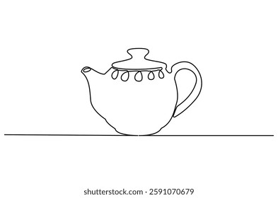 Continuous one line drawing of teapot. Single line drawing illustration of teapot for ramadan fasting. Ramadan kareem concept vector art. Doodle line illustration.
