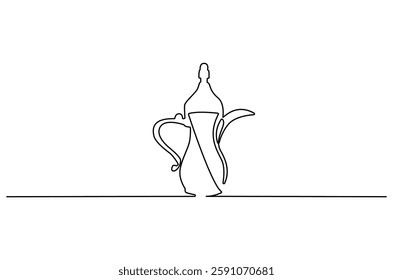 Continuous one line drawing of teapot. Single line drawing illustration of teapot for ramadan fasting. Ramadan kareem concept vector art. Doodle line illustration.
