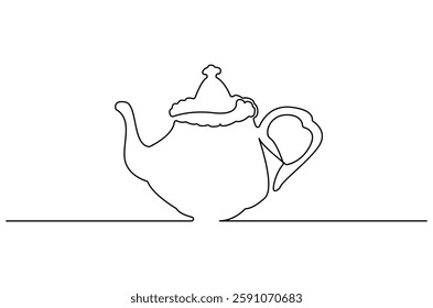 Continuous one line drawing of teapot. Single line drawing illustration of teapot for ramadan fasting. Ramadan kareem concept vector art. Doodle line illustration.
