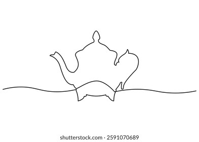 Continuous one line drawing of teapot. Single line drawing illustration of teapot for ramadan fasting. Ramadan kareem concept vector art. Doodle line illustration.
