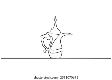 Continuous one line drawing of teapot. Single line drawing illustration of teapot for ramadan fasting. Ramadan kareem concept vector art. Doodle line illustration.
