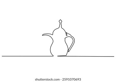 Continuous one line drawing of teapot. Single line drawing illustration of teapot for ramadan fasting. Ramadan kareem concept vector art. Doodle line illustration.
