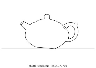 Continuous one line drawing of teapot. Single line drawing illustration of teapot for ramadan fasting. Ramadan kareem concept vector art. Doodle line illustration.
