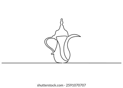 Continuous one line drawing of teapot. Single line drawing illustration of teapot for ramadan fasting. Ramadan kareem concept vector art. Doodle line illustration.
