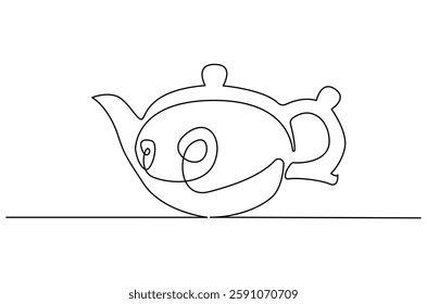 Continuous one line drawing of teapot. Single line drawing illustration of teapot for ramadan fasting. Ramadan kareem concept vector art. Doodle line illustration.
