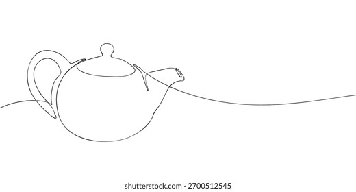 Continuous one line drawing of a teapot. Minimal vector illustration of kitchen utensil for tea, coffee, cafe, restaurant, or drink design template.