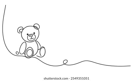 Desenho contínuo de uma linha de ursinho de pelúcia 