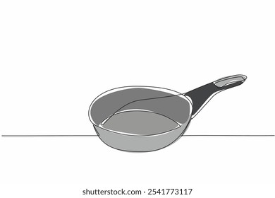 Continuous one line drawing teflon pan. Cooking utensils coated with non-stick technology. Evenly and perfectly cooked. Save fuel. National Teflon Day. Single line draw design vector illustration