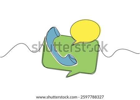 Continuous one line drawing telephone receiver with callout. Symbolization of conversation. Via chat or telephone. International Customer Support Day. Single line draw design vector illustration