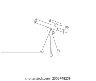 Dibujo continuo de una línea del telescopio. Ilustración de dibujo de una línea de telescopio. Concepto del día mundial del espacio en una sola línea. Esquema editable.