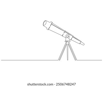 Dibujo continuo de una línea del telescopio. Ilustración de dibujo de una línea de telescopio. Concepto del día mundial del espacio en una sola línea. Esquema editable.