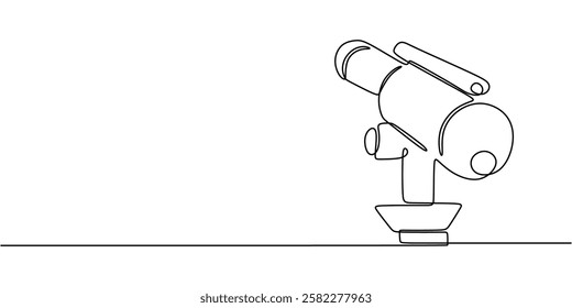 Continuous One line drawing of Telescope. Exploration tool from the Renaissance era. Vector illustration hand drawn.