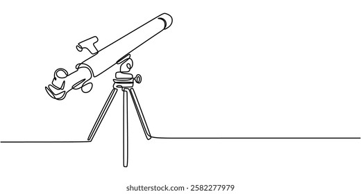 Continuous One line drawing of Telescope. Renaissance era exploration instrument. Vector illustration hand drawn.