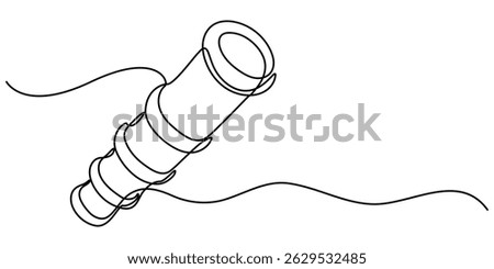 Continuous one line drawing of telescope. One line drawing illustration of telescope. World space day concept singe line. Editable outline, Continuous single line sketch drawing of telescope outer.