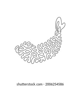 Continuous one line drawing Tempura Fried Shrimp known as Japanese Food Ebifurai. Delicious cooked prawns for lunch or dinner. Swirl curl style. Single line draw design vector graphic illustration