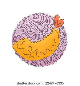 Kontinuierlich eine Linie Zeichnung tempura Garnelen gebraten japanischen Essen ebifurai. Köstliche Garnelen zum Mittagessen. Schwirl-Kreis-Hintergrund-Stil. Vektorgrafik-Illustration mit Einzelzeilenzeichnung