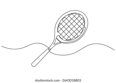 Continuous one line drawing of Tennis racket. Single line drawing illustration of tennis gear for the game. Tennis is an Olympic concept vector art. Doodle line illustration.