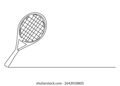 Continuous one line drawing of Tennis racket. Single line drawing illustration of tennis gear for the game. Tennis is an Olympic concept vector art. Doodle line illustration.