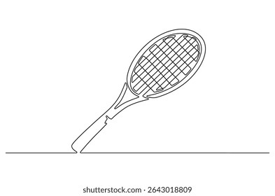 Continuous one line drawing of Tennis racket. Single line drawing illustration of tennis gear for the game. Tennis is an Olympic concept vector art. Doodle line illustration.