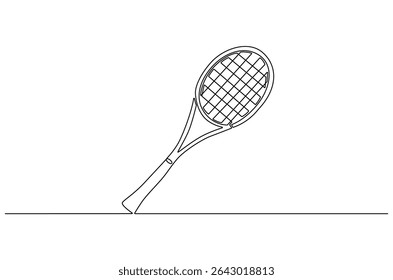 Continuous one line drawing of Tennis racket. Single line drawing illustration of tennis gear for the game. Tennis is an Olympic concept vector art. Doodle line illustration.
