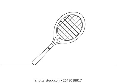 Continuous one line drawing of Tennis racket. Single line drawing illustration of tennis gear for the game. Tennis is an Olympic concept vector art. Doodle line illustration.