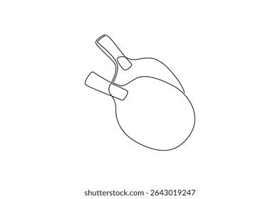 Continuous one line drawing of tennis rackets for playing ping pong table. Single line drawing illustration of Table tennis. Ping pong sports concept vector art. Doodle line illustration.