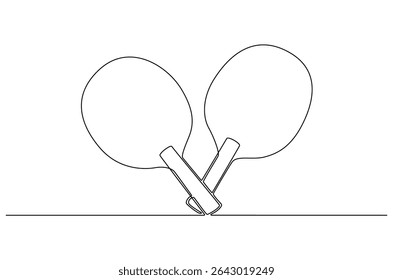 Continuous one line drawing of tennis rackets for playing ping pong table. Single line drawing illustration of Table tennis. Ping pong sports concept vector art. Doodle line illustration.
