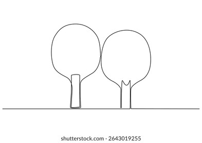 Continuous one line drawing of tennis rackets for playing ping pong table. Single line drawing illustration of Table tennis. Ping pong sports concept vector art. Doodle line illustration.