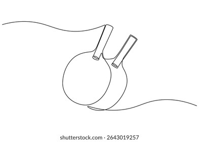 Continuous one line drawing of tennis rackets for playing ping pong table. Single line drawing illustration of Table tennis. Ping pong sports concept vector art. Doodle line illustration.