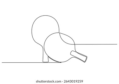 Continuous one line drawing of tennis rackets for playing ping pong table. Single line drawing illustration of Table tennis. Ping pong sports concept vector art. Doodle line illustration.