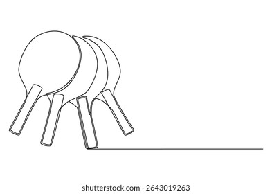 Continuous one line drawing of tennis rackets for playing ping pong table. Single line drawing illustration of Table tennis. Ping pong sports concept vector art. Doodle line illustration.