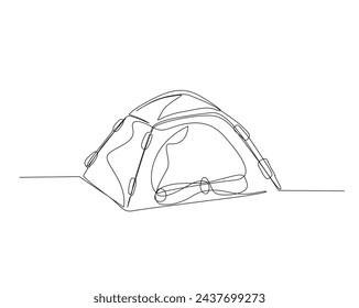 Continuous one line drawing of tent camping in outdoor. Canvas tent line art vector illustration. Editable stroke.	