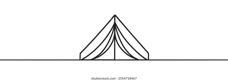 Continuous one line drawing of tent camping in outdoor. Canvas tent line art vector illustration. Editable stroke.