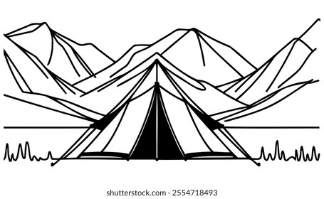 Continuous one line drawing of tent camping in outdoor. Canvas tent line art vector illustration. Editable stroke.
