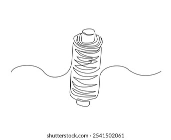 Desenho contínuo de uma linha de bobina têxtil de fio . Conjunto de ilustrações vetoriais de arte de linha única de encadeamento. Vetor editável. 
