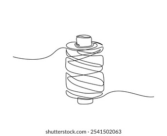 Continuous one line drawing of textile spool of thread . Spool of thread single line art vector illustration. Editable vector. 
