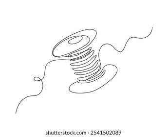 Continuous one line drawing of textile spool of thread . Spool of thread single line art vector illustration. Editable vector. 
