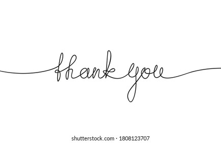 Continuous one line drawing of Thank You handwritten inscription, Thin line with text in the middle. Hand drawn vector minimalist illustration