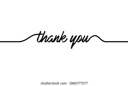 Continuous one line drawing of thank you text. Vector minimalist script lettering with minimalism contour trendy. Sign for banner, poster, and card isolated on white background.