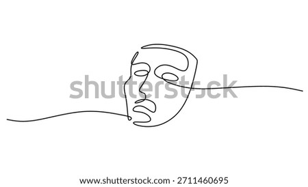 Continuous One Line Drawing of Theatrical Drama Masks. Vector illustration of a symbol of acting and culture.