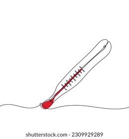 Durchlaufende Zeichnung des Thermometers zur Messung der Lufttemperatur auf weißem Hintergrund. 