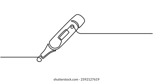 Continuous one line drawing of thermometer for measuring air temperature on white background, one continuous line drawing of a thermometer, Continuous single line sketch drawing of various types.